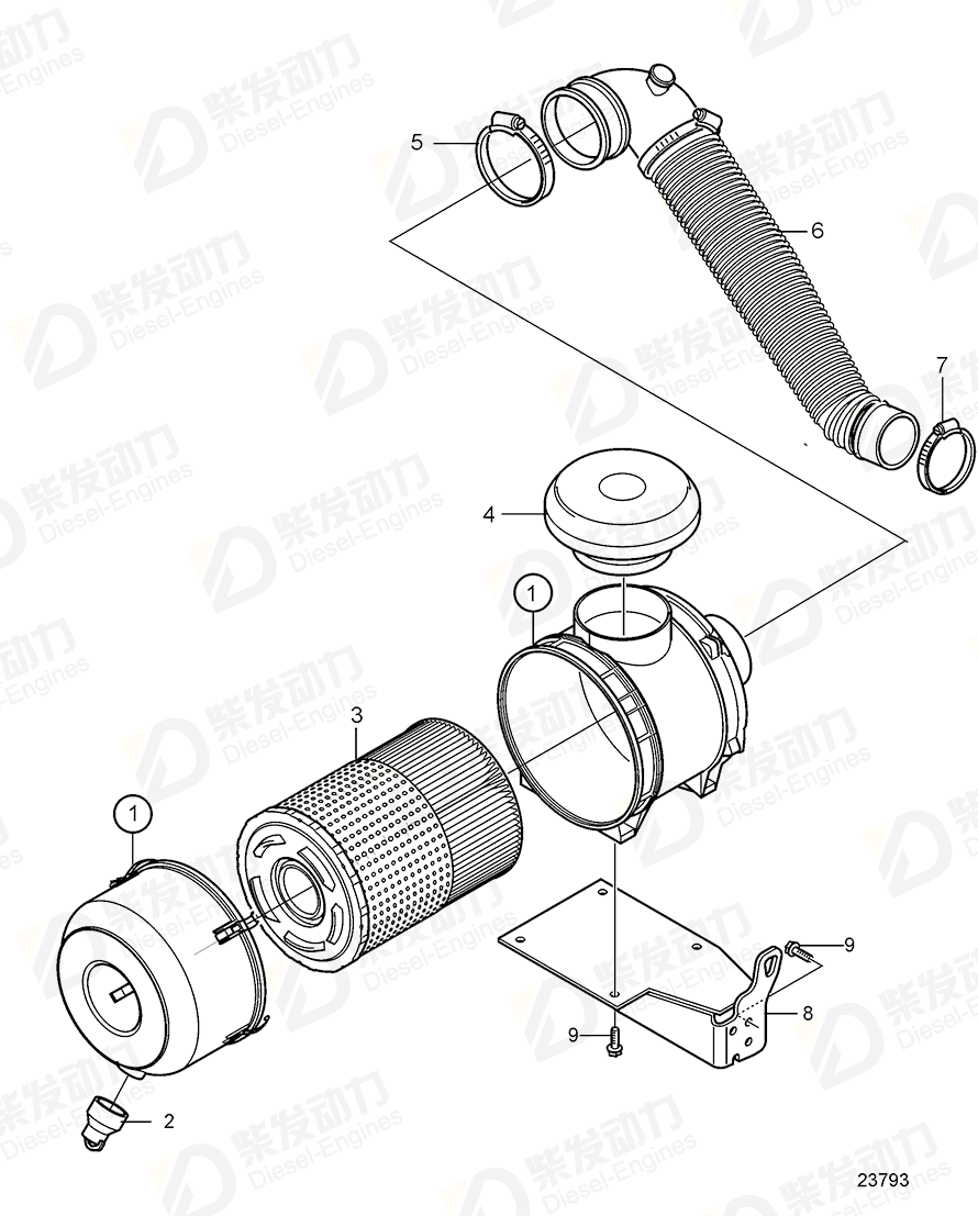 volvo penta Air filter 21010256 Drawing